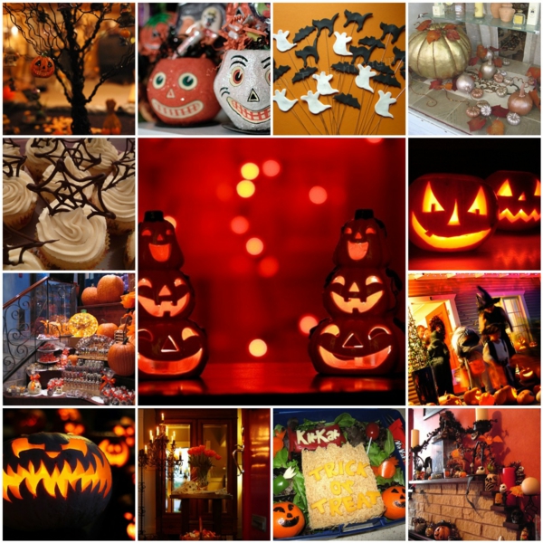 décoration-fête-Halloween-citrouilles-éclairées-creusées-gâteaux-fantômes