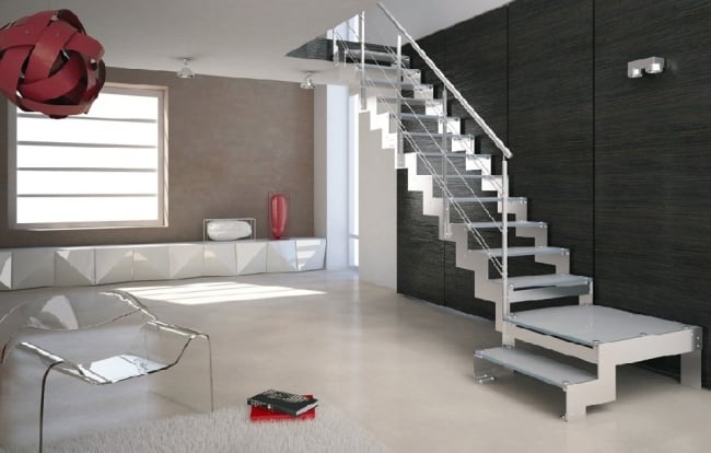 escalier-design-moderne-salon-bois-métal