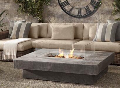 foyer de jardin -moderne-ciment-canape-osier