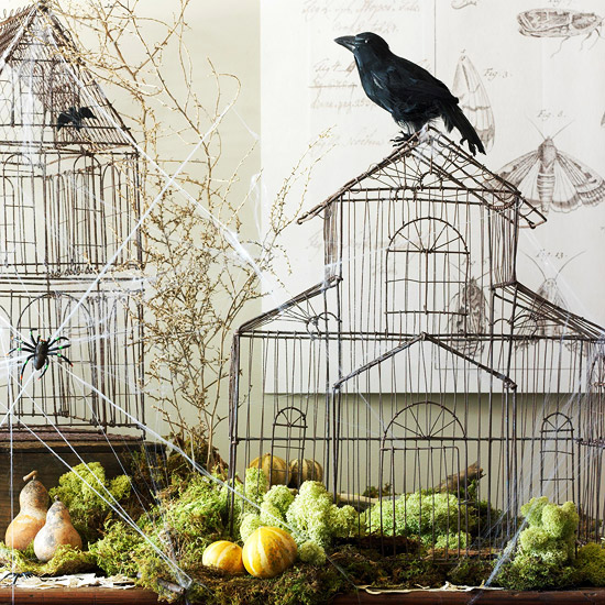 idée décoration d'Halloween corbeau-cage