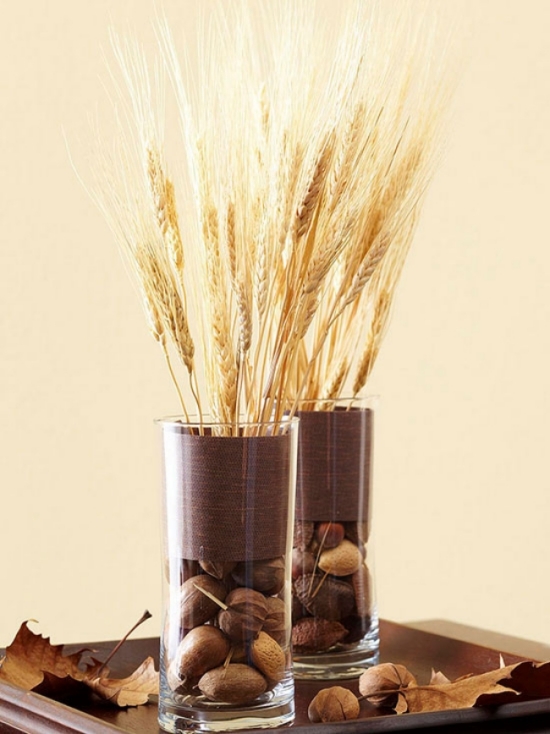 idée-originale-décoration-d'automne-céréales-marrons