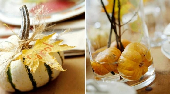 idée-originale-décoration-d'automne-petites-citrouilles-jaunes