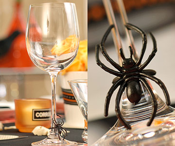 idée-originale-fête-d`Halloween-araignée-noire-bougeoir-orange