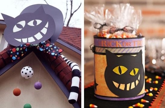idées-décoration-Halloween-chats-noirs-chauves-souris-chat-Cheshire-boîte décoration pour Halloween
