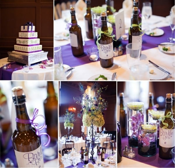 idées-décoration-fêtes-table-atmosphère-romantique-bouteilles-rubans-lilas