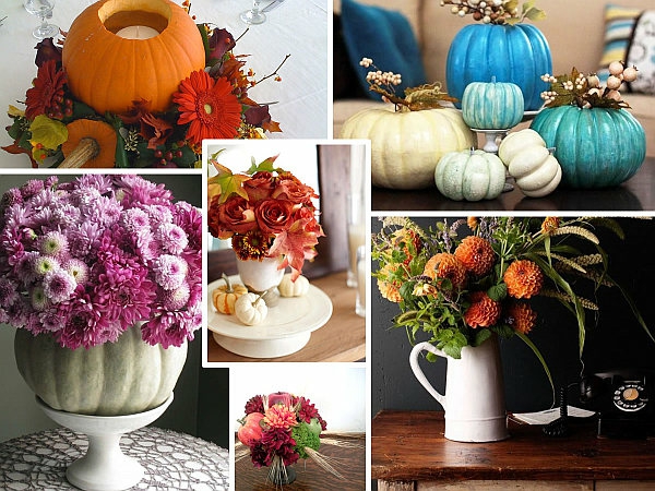 idées-décoration-table-automnale-citrouilles-vases-fleurs-arrangements