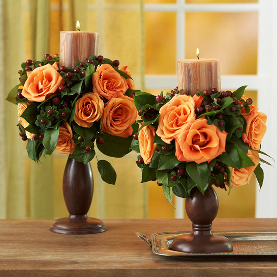 idées-de-déco-automnales-originales-roses-oranges-bougies