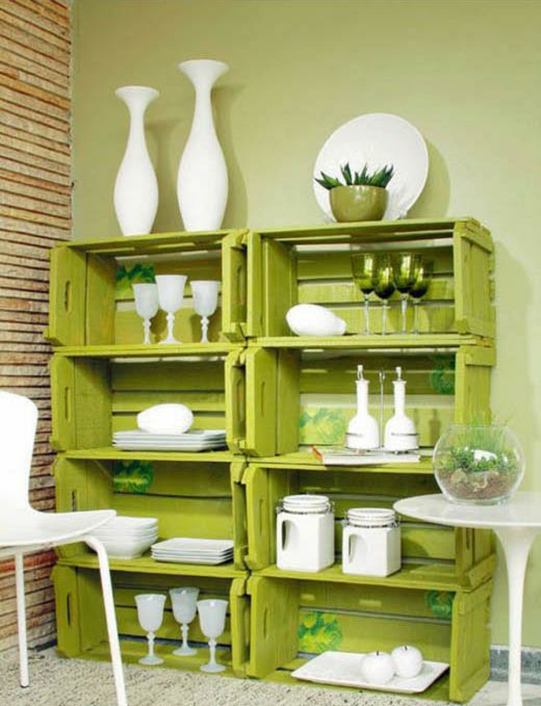 idées de déco meubles-palettes-bois-vert-étagères-cuisine