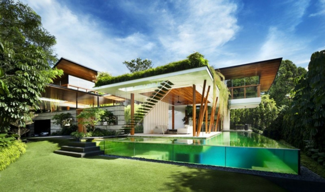 idée-piscine-de-jardin-effet-miroir-toiture-végétalisée