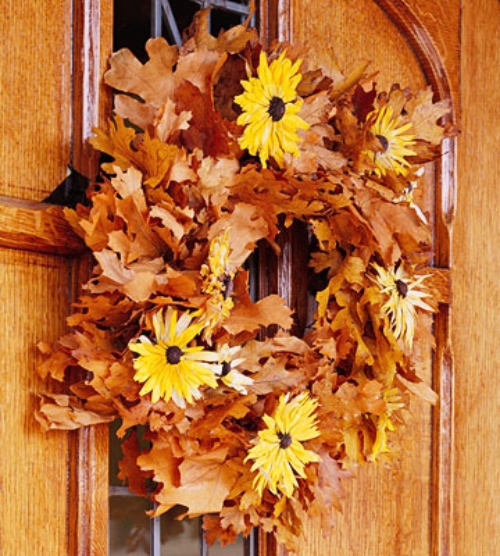 idée-originale-couronne-de-porte-feuilles-sèches-tournesols