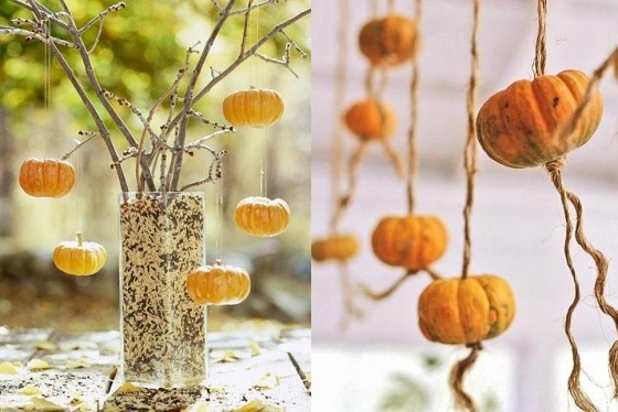 idée-originale-décoration-d'automne-citrouilles-pendus