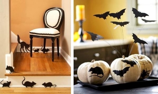 idées-décoration-Halloween-chats-noirs-chauves-souris-noires-papier-animaux