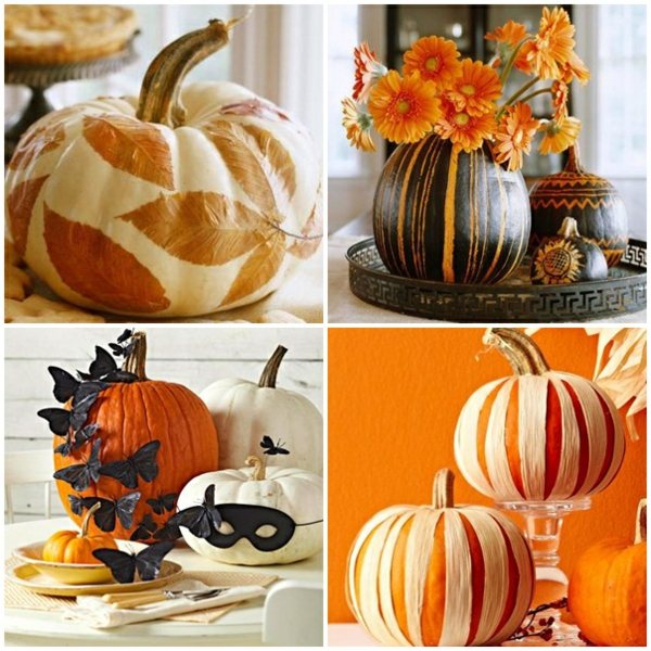 idées-décoration-table-automnale-citrouilles-décorées-fleurs-papillons