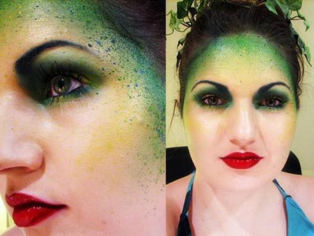 idées-maquillage-vert-lèvres-rouges-idées-costumes-Halloween-magnifiques