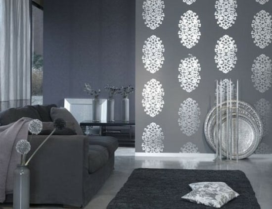intérieur-monochrome-salon-papier-peint-décoratif-gris