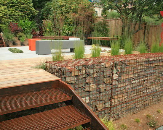 jardin-construire-mur-soutènement-idées-gabion-terrasse mur de soutènement