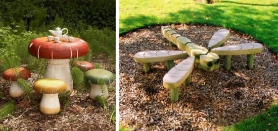 jeux-plein-air-enfants-idées-bancs-table-champignon-libellule