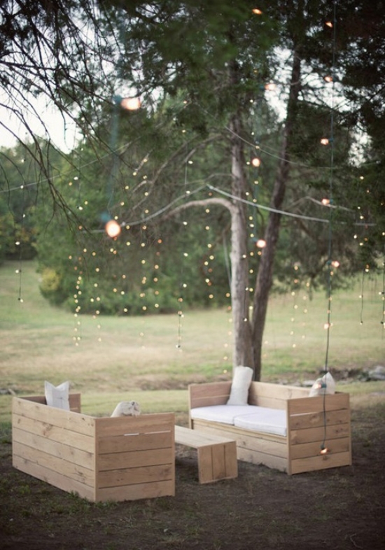 meuble de jardin banc-table-bois-brut-luminaire