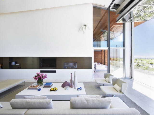 meubles de salon blanc design moderne baie-vitrée-rétractable