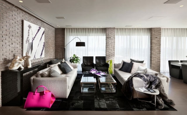 meubles de salon couleurs-neutres-design-briques-murs