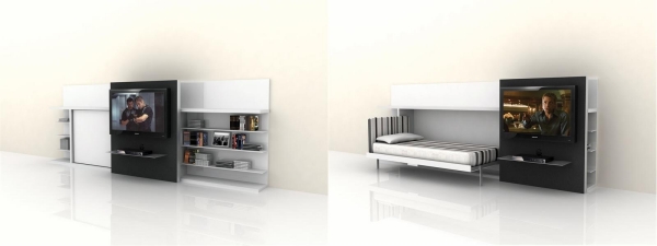 mobilier design compact lit-armoire-ensemble-tv-mural-rangements