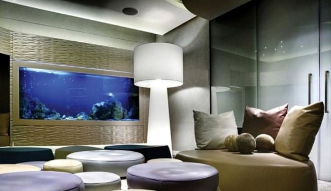moderne-aquarium-idées-salon-intégré-mur-blanc