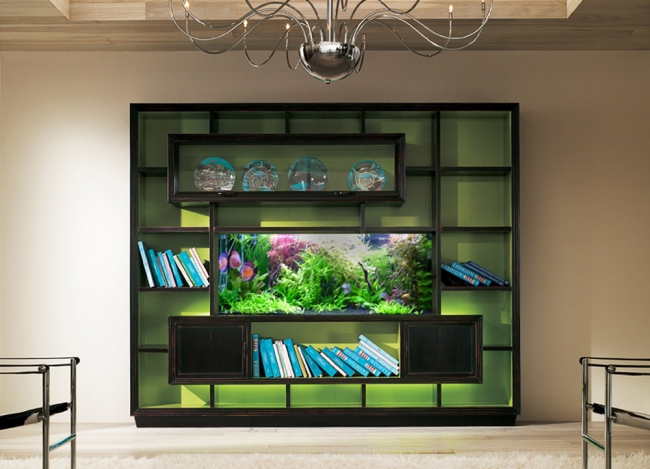 moderne-aquarium-idées-salon-intégré-étagère
