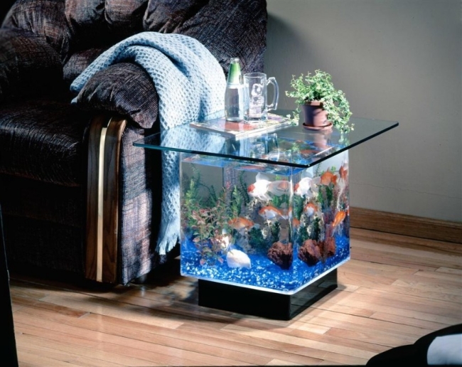moderne-aquarium-idées-salon-table-verre