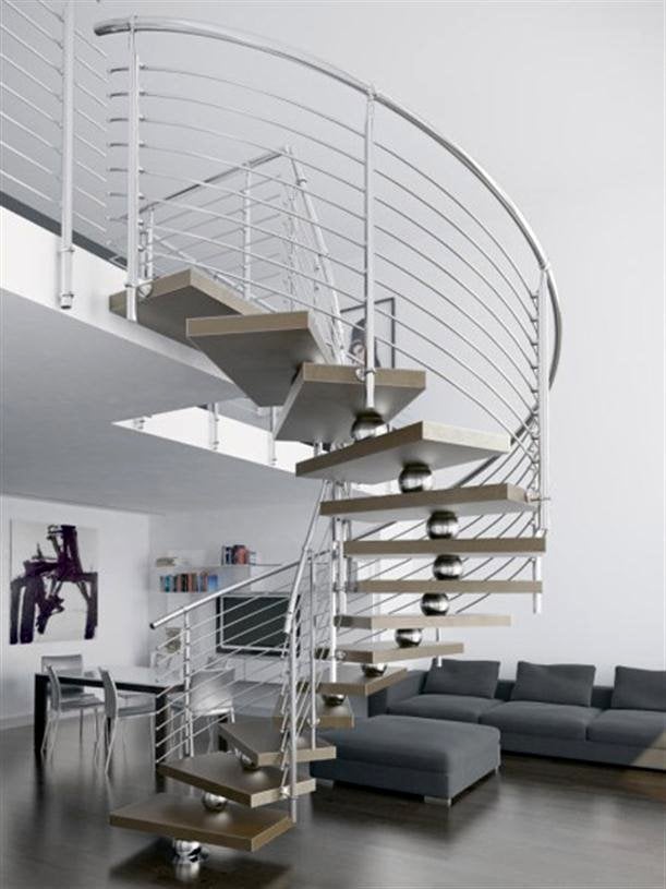 moderne-salon-design-escalier-colimaçon-marches-bois