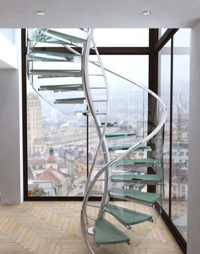 moderne-salon-design-escalier-colimaçon-transparente
