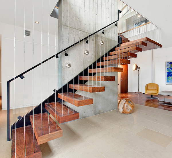 moderne-salon-design-escalier-flottant-bois escaliers design et modernes