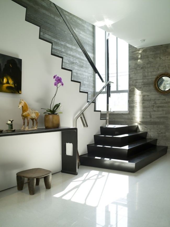moderne-salon-design-escalier-épuré escaliers design et modernes