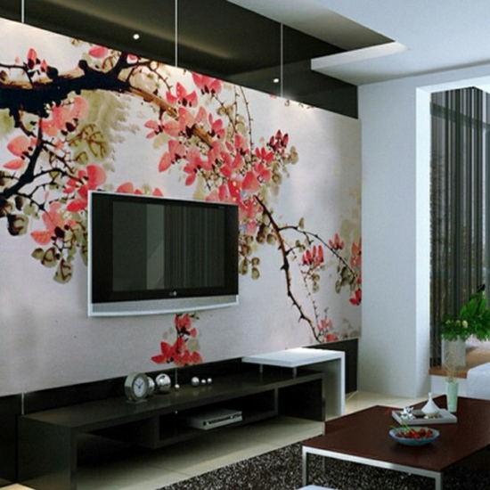 papier peint décoratif style-japonais-fleurs-cerisier-salon