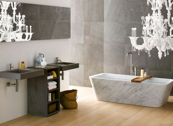 salle de bain moderne double-lavabo-baignoire-lustre-luxe