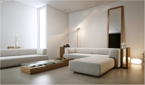 salon moderne en blanc minimaliste éléments-bois