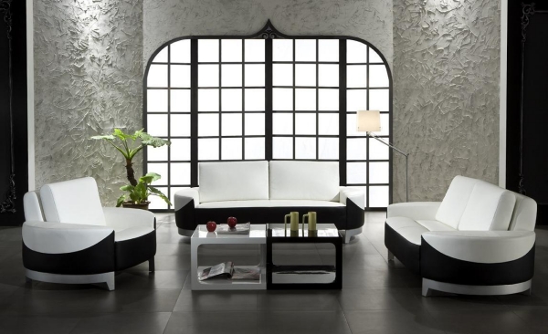 salon moderne en blanc et noir design-élégant-graphique