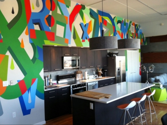 style-cuisine-moderne-déco-murale-funky-suspendues