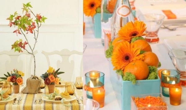 table-décoration-automnale-orange-gerberas-bougies