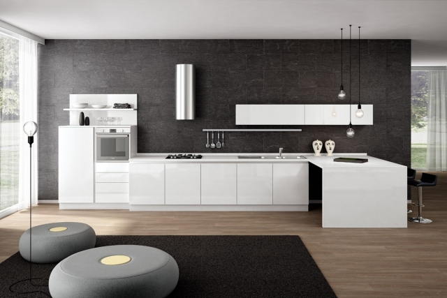 25-idées-conseils-utiles-cuisine-blanche-moderne-mur-noir-suspensions-tiroirs-blancs-frigo-cuisinière-encastrés