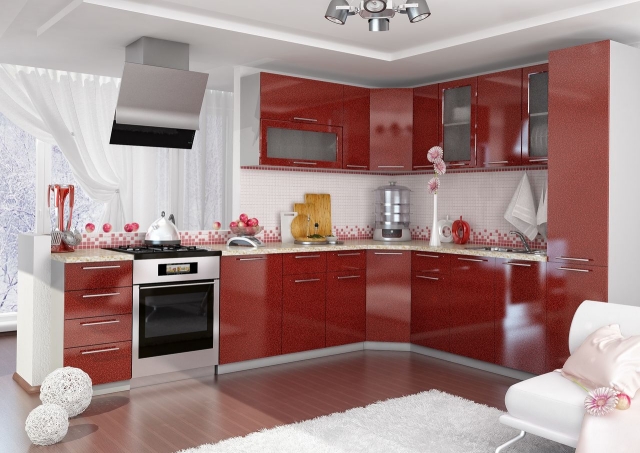 25-idées-cuisine-rouge-accents-blancs-tapis cuisine rouge