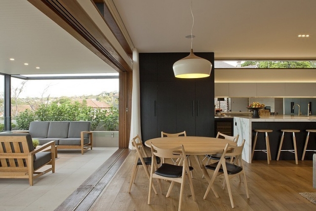 ameublement-salle-manger-idées-table-ronde-bois-chaises une salle à manger élégante avec une table carré et des chaises en bois