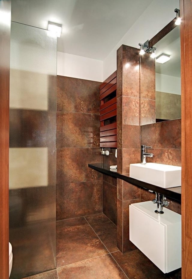 aménagement-salle-de-bain-mur-couleur-brune