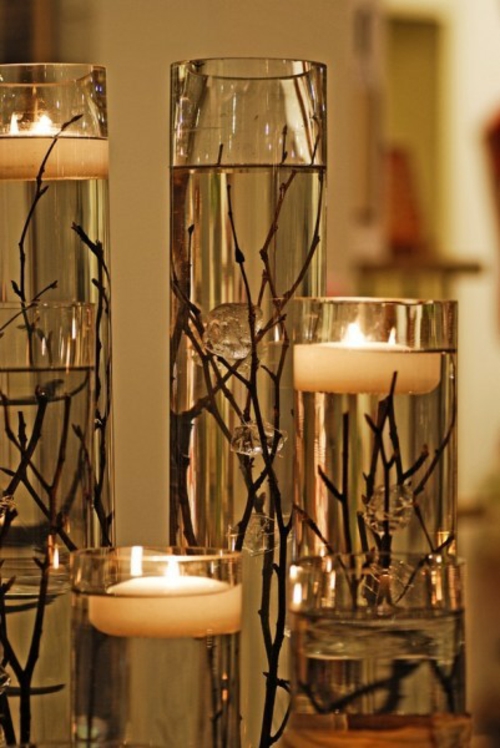 bougies-vases-verre-brindilles-décoration-table-automne