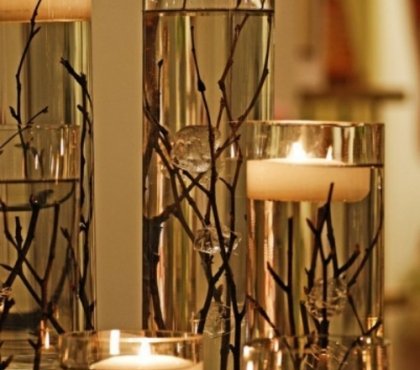 bougies-vases-verre-brindilles-décoration-table-automne