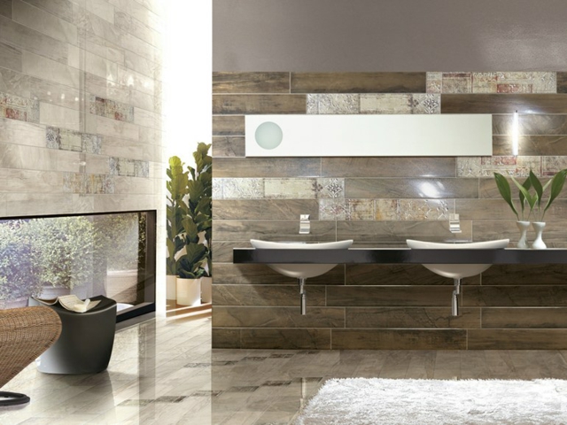 carrelage-salle-bain-motifs-design-italiens-brun-clair-plancher-brillant carrelage salle de bain