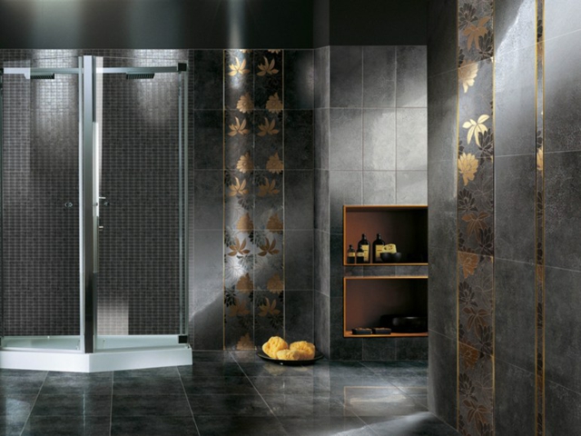carrelage-salle-bain-motifs-design-italiens-gris-fleurs-dorées