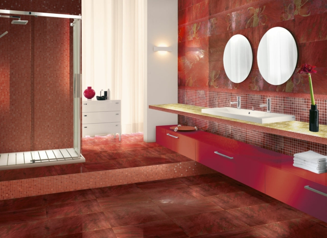 carrelage-salle-bain-motifs-design-italiens-rouge-sable-mosaique carrelage salle de bain