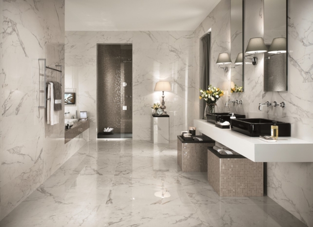 carrelage de salle de bains aspect-marbre-blanc-murs-sol