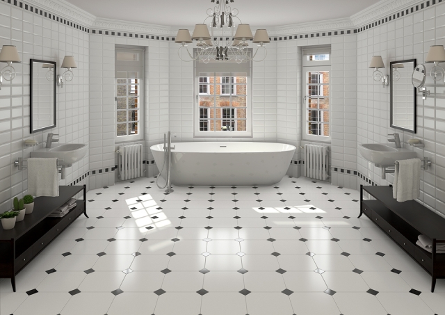 carrelage de salle de bains octogonal-style-graphique