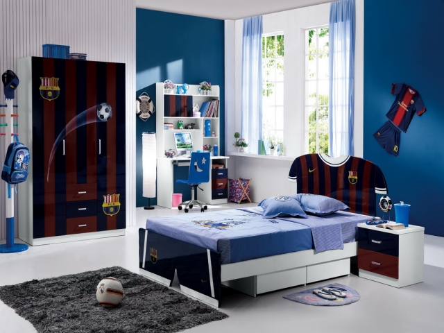 chambre ado garçon bleu grand-lit-armoire-garde-robe